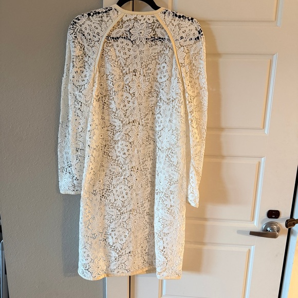 Monique Lhuillier Guipure Lace Long Sleeve Jacket Cardigan Bridal Topper Ivory - Picture 3 of 4
